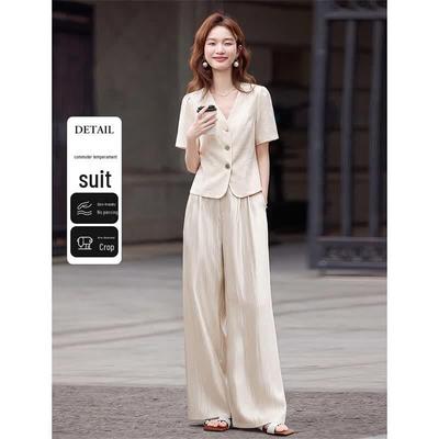 Elegante Set Camicia Scollo a V e Pantaloni a Gamba Larga
