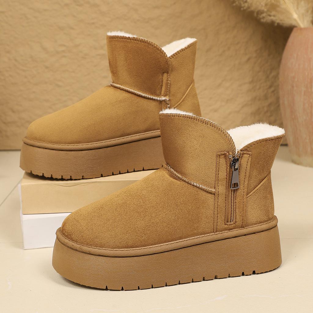 Side Zip Decoration Snow Boots Women 2025 Winter Fashion Thick Bottom Furry Ankle Boots Warm Short Plush Booties