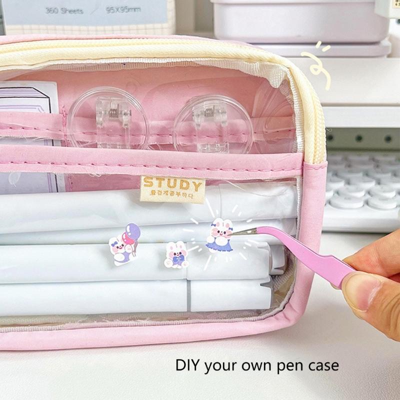 Multifunctionnal Pen Case Large Capacity Clear Pencil Case Two Large Compartment, Travel Stationeries Bag for Student