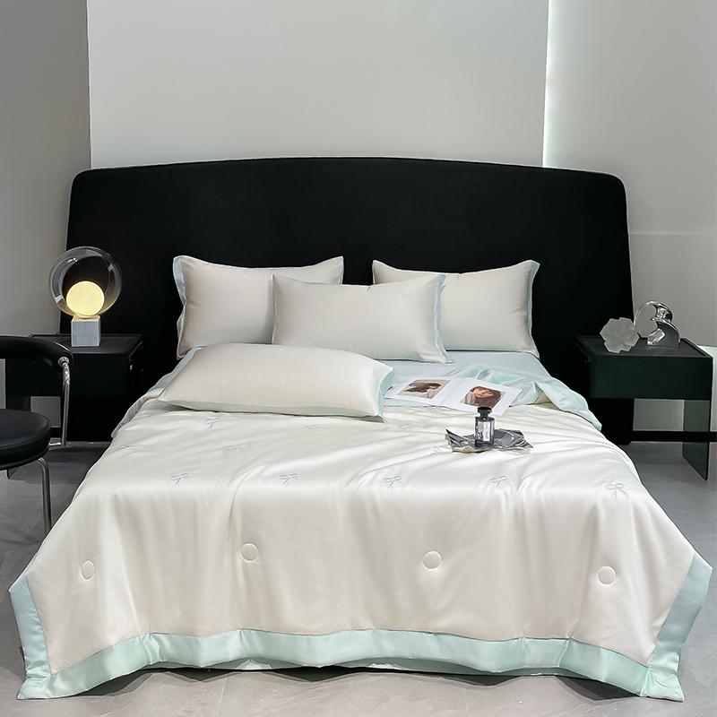 Princess Summer Quilt Korean Soft  Washed Silk Full Embroidery Tencel Cool Quilt  Women Girl For Summer Comforter Bedding