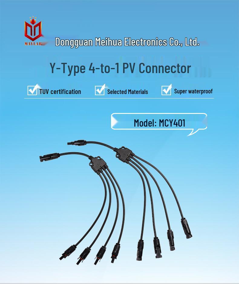 Y-Type 4-to-1 MC4 Solar Connector with Flame-Retardant PPO Cable
