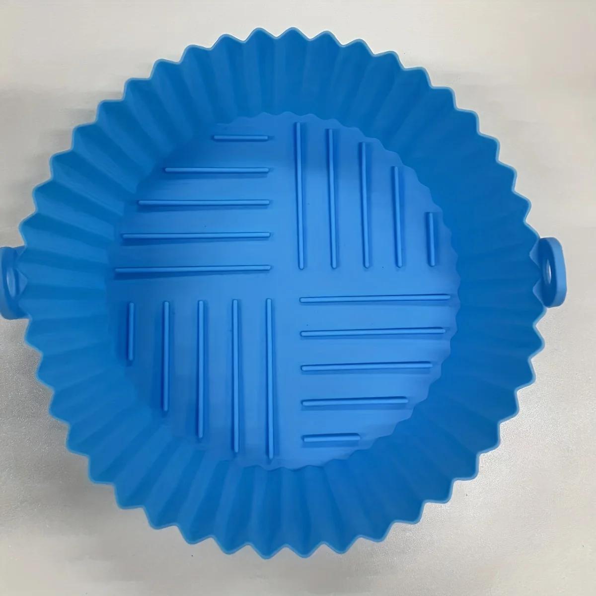 

1pc-Round silicone air fryer baking tray, foldable high-temperature resistant silicone oil tray, easy-to-clean oven pad синий