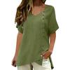Womens Spring Tops V Neck Short Sleeve Button Design Summer Shirts for Women Casual Loose Fit Lightweight Blouse Dressy Tops for Women