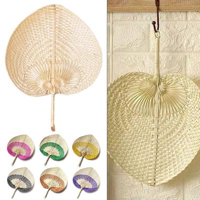 Decoração de Casa Ventilador de Bambu Artificial Tecido Ventilador de Palha Tecido à Mão Ventilador de Resfriamento de Verão