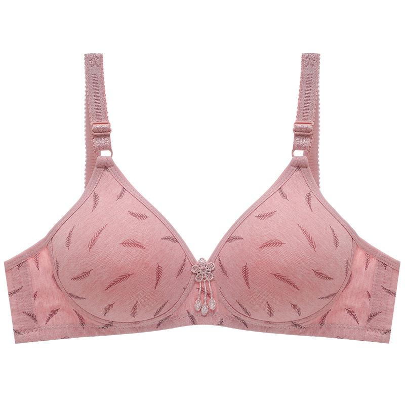 Foreign Trade Printed Bra Cover Gathers Without Steel Ring Thin Cup Middle-aged and Elderly Models In Stock