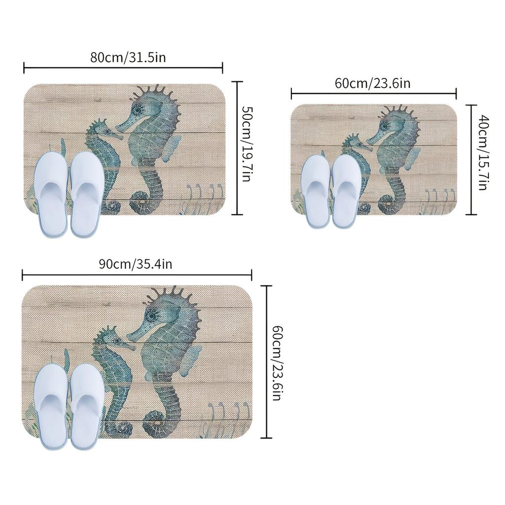 Welcome Doormat with Seahorse Pattern - Machine Washable - Suitable for Bathroom, Living Room, Bedroom, Kitchen, Office