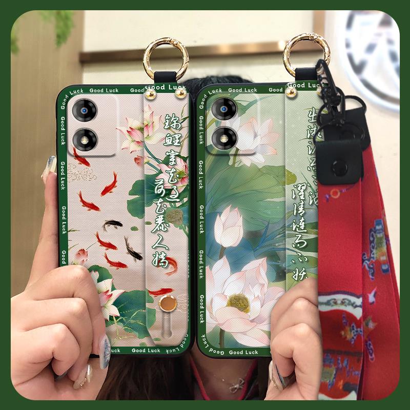 Phone Holder Wrist Strap Phone Case For MOTO E13 Anti-dust Chinese Style Kickstand Fashion Ring Anti-knock Wristband