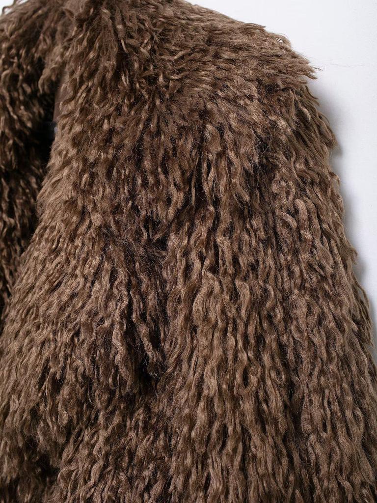 2024 Vintage Faux Fur Fluffy Lapel Coat for Women - Warm Autumn/Winter Top