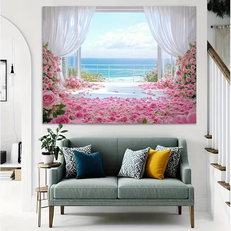 2D Flat Print Seaside Rose Backdrop for Studio Photoshoot & Live Stream