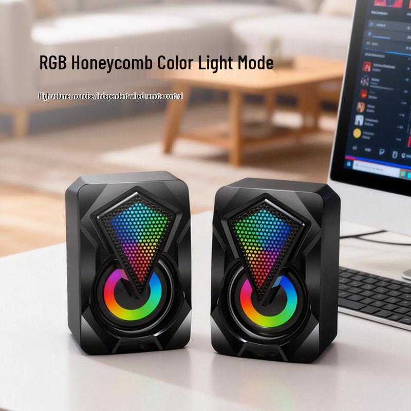 USB Wired Multimedia Desktop Speakers with Subwoofer - Colorful, Mini Stereo Sound for Home Computers