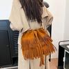 Korean Style Suede Handbag PU Leather Drawstring Bucket Bag Fashion Tassel Shoulder Bag  Women