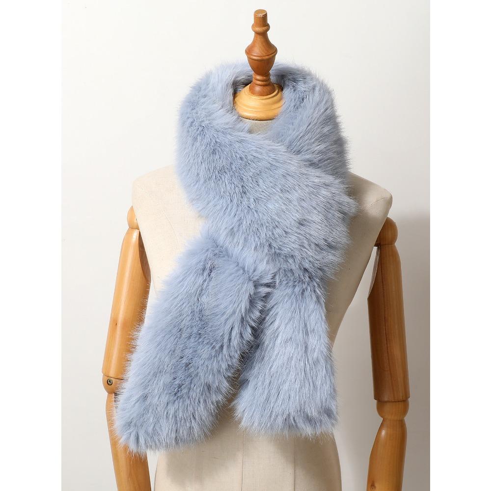 

Шарф из искусственного лисьего меха Универсальный шарф из искусственного меха для женщин Шарф на шею из искусственного енотового меха для зимы синий