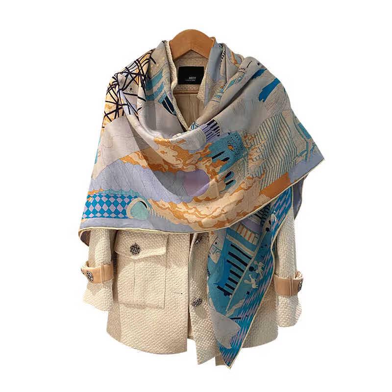 NINA SOLOR Horse Dream Silk-Wool Square Scarf