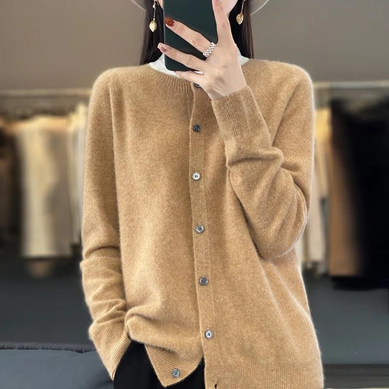 Fashion Women Cardigans Cashmere Sweater Autumn Winter O-neck Long Sleeve Knitwear Female Basic Clothing Tops