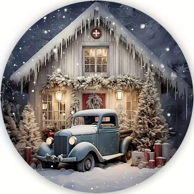 Hexenbesen Halloween Schild, Runde Aluminium Wandplakette 20x20cm