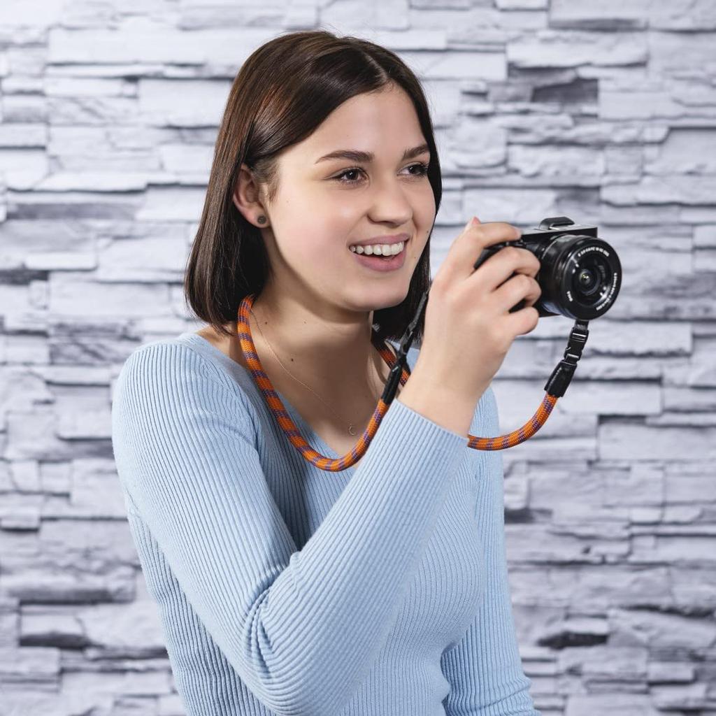 Hama Braid Camera Strap with Quick Made in Officially Imported 120" Fastener, Orange/Blue, Germany,