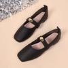 Fashion Spring Genuine Leather Ballet Shoes Women's Round Toe Flat Single Shoes Golden Buckle Lazy Loafers One Word Band Mary Jane Shoes