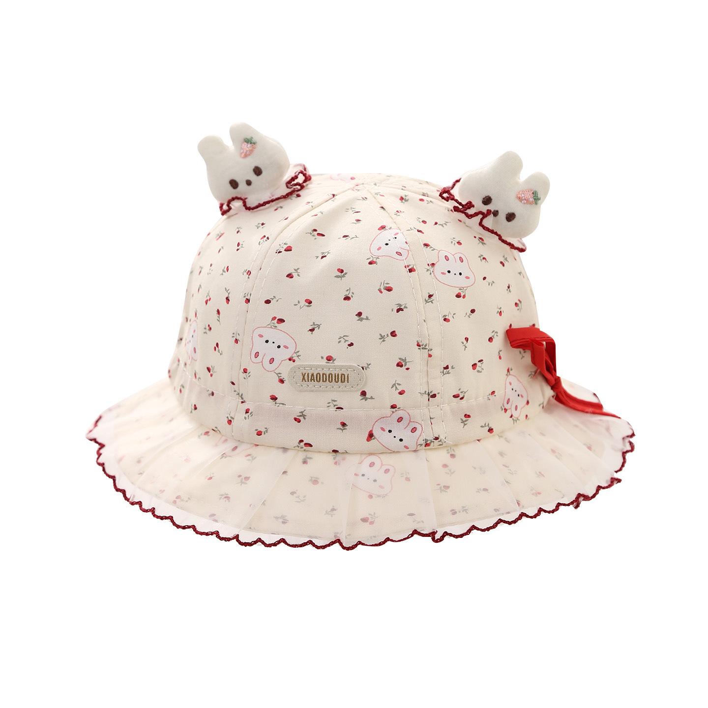 Infant Toddler Korean Style Wide Brim Sun Protection Bucket Hat Red Bunny Hat