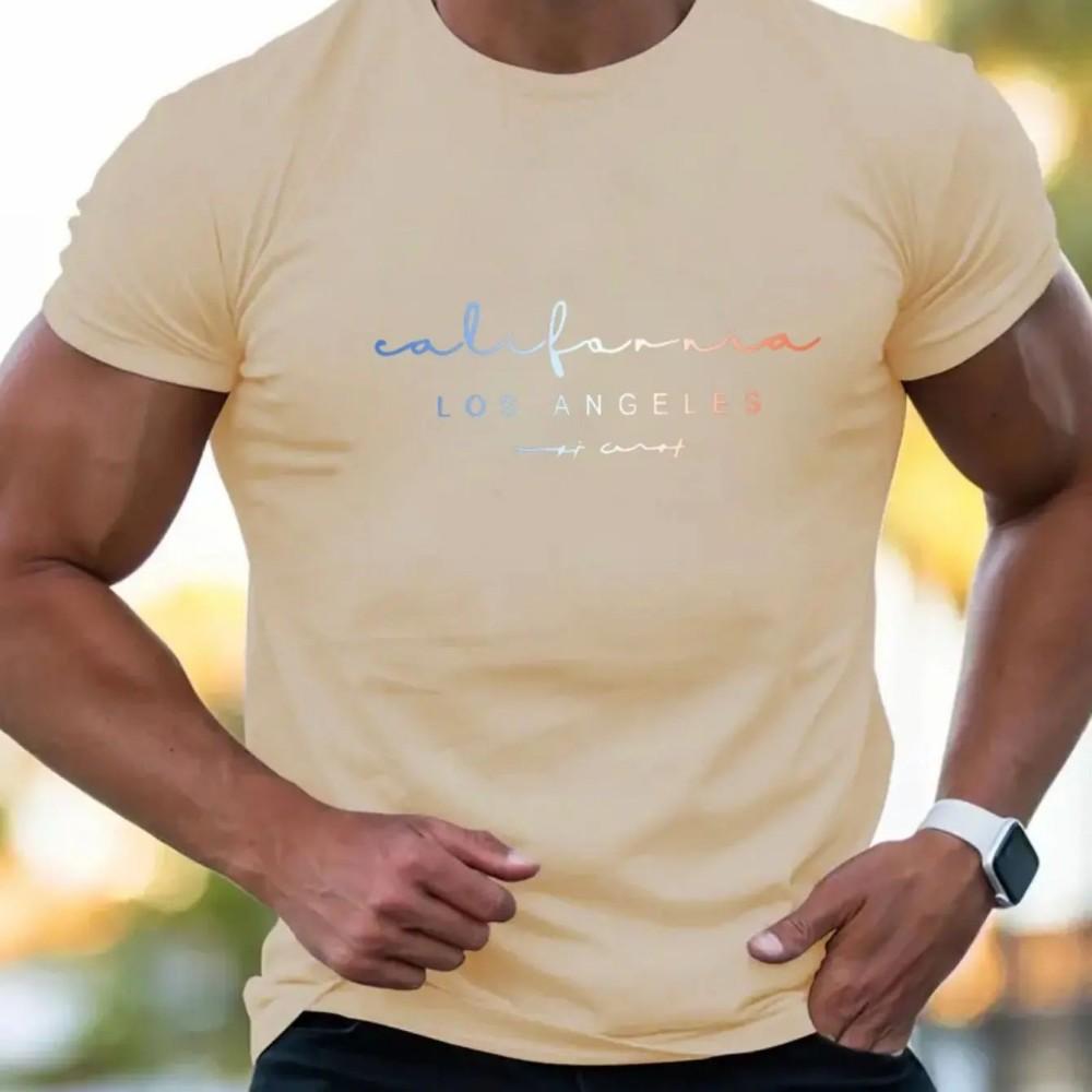 Los Angeles Letter Printed Comfortable and Breathable Round Neck T-shirt Summer Outdoor Casual Men's T-shirts