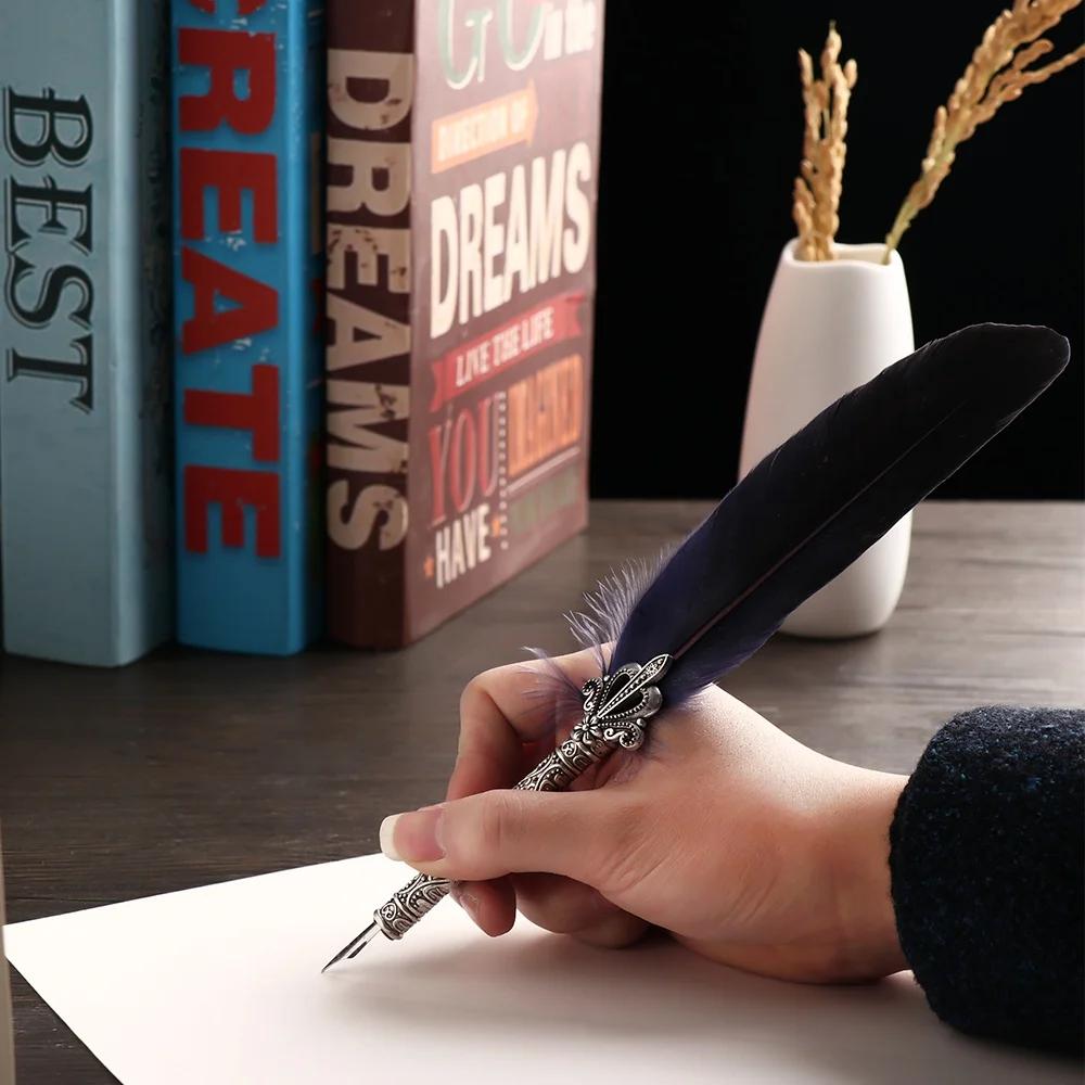 1 Set Multicolor Retro Quill Dip Pen Feather   Gift Writing Tools Office School Supply