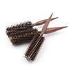 Beechwood Boar Bristle & Nylon Curling Brush - Nourishing Hairdressing Comb with Natural Wood Texture and Diagonal Pattern.