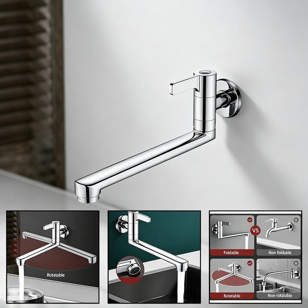 Wall Mounted Single Cold Water Faucet Chrome Brass Long Spout Tap with Single Lever Handle G1/2' Inlet for Kitchen Wash Basin