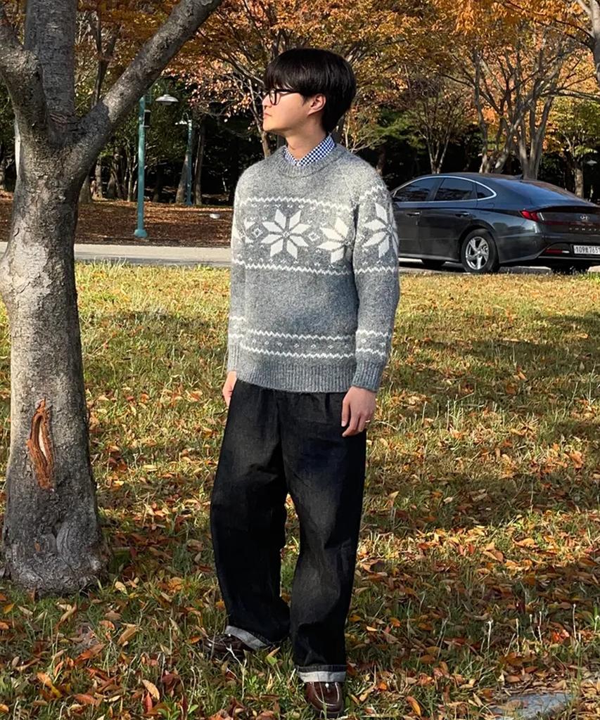 AWESOME STUDIO Nordic Snowflake Jacquard Round Knit Charcoal