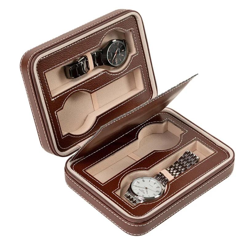New Travel Dustproof Embedded Watch Box Zipper Portable PU Leather Storage Case Watch Display Box For Trips And Gift Storage Bag