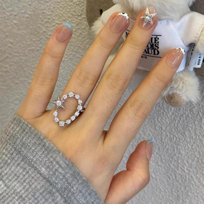 Shiny Star Oval Women's Open Adjustable Ring - Exaggerated Fashionable Versatile Index Finger Ring