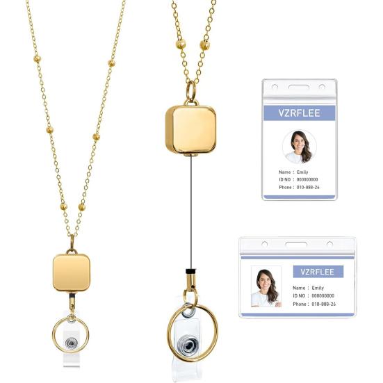 3Pcs/Set Colorful Teacher Lanyard with Retractable Reel Card Holders Women Wooden Beaded ID Badge Holder