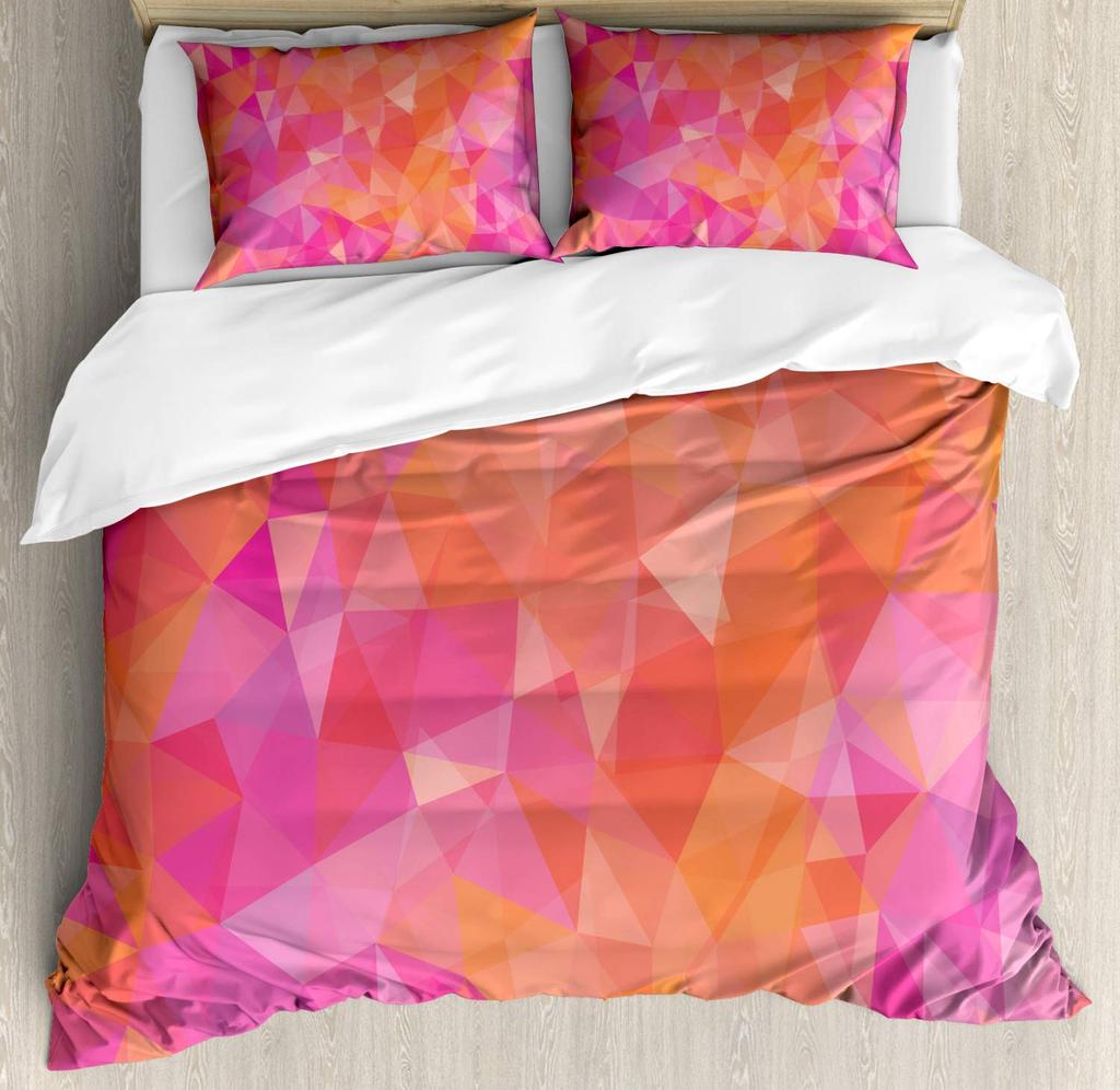 Triangles Duvet Cover For Teens Adults Lightweight Quilt Cover With 2 Pillowcase Colorful Abstract Geometric Pattern Bedding Set