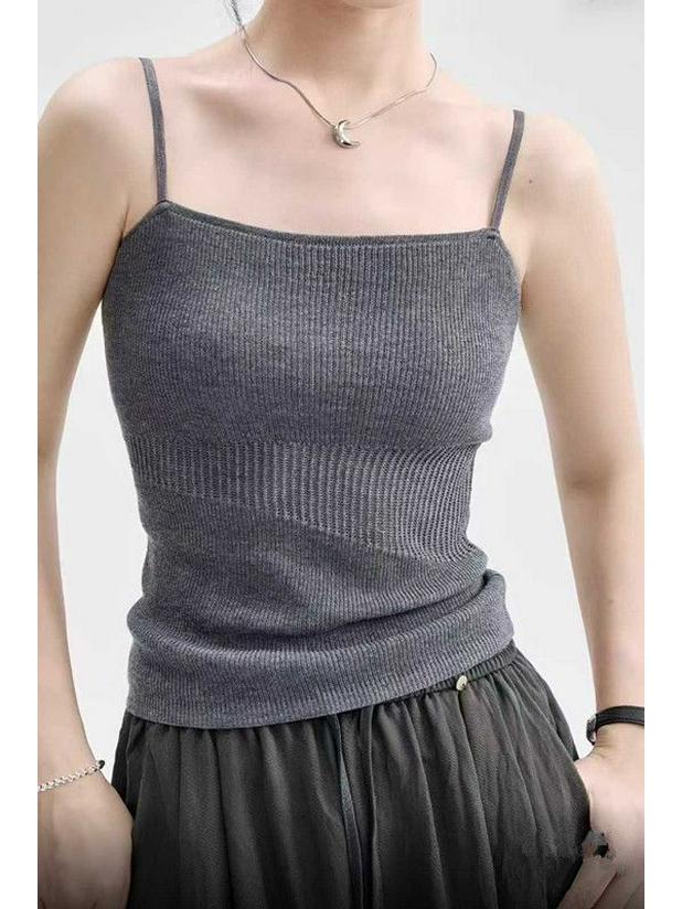 Korean Style Slim Fit Knit Camisole Vest - Women's Summer Solid Color Base Layer Top