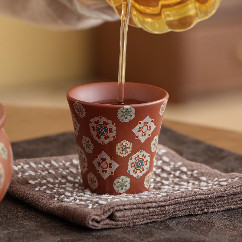 Personal Purple Clay Master Cup Zhuni Clay Gongfu Tea Set Floral Pattern for Home Tea Ceremony Living Room Decor