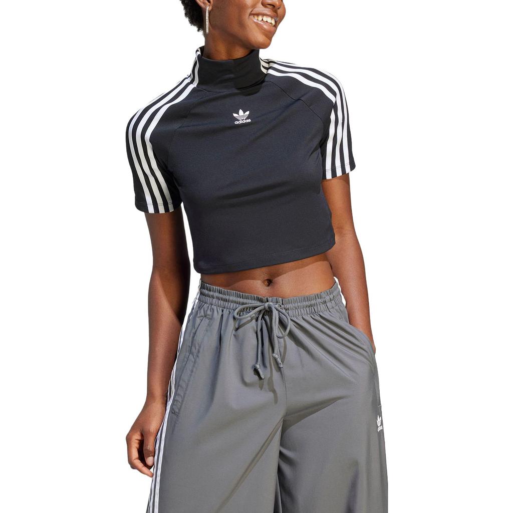 adidas Originals Women's Adilenium Tight Short Sleeve Turtleneck Crop Top Black IV9323