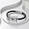 Stainless Steel Skull Bracelet Men Handmade Braided Leather Wristband Hip Hop Punk Style Adjustable Size