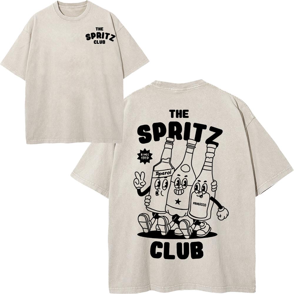 Cotton Vintage Washed Aperol Spritz Club Tshirt New Fashion Men Casual Retro Lemon Cool Oversize Loose Acid Wash Tee Shirt