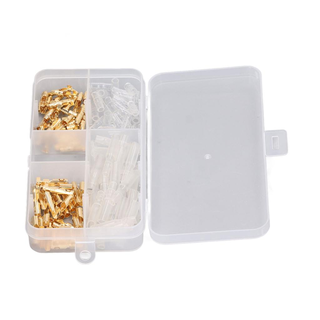 120Pcs Motorcycle Connector Kit Electrical Crimp Terminal Wiring Bare Male Female with Insulation Cover 3.5mm Gold