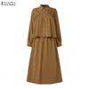 ZANZEA Camicetta a Maniche Lunghe da Donna e Gonne Lunghe Casual Set Completi Due Pezzi
