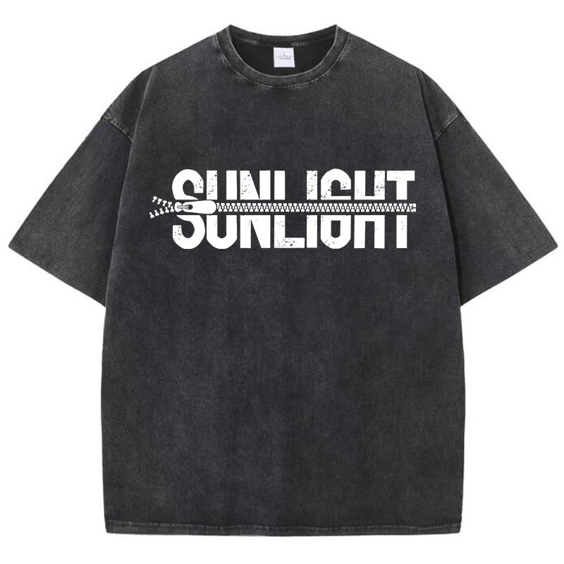 

Хлопковые футболки с эффектом выцветания на солнце, женские футболки с принтами на молнии, состаренные оверсайз топы с круглым вырезом, повседневная женская одежда S