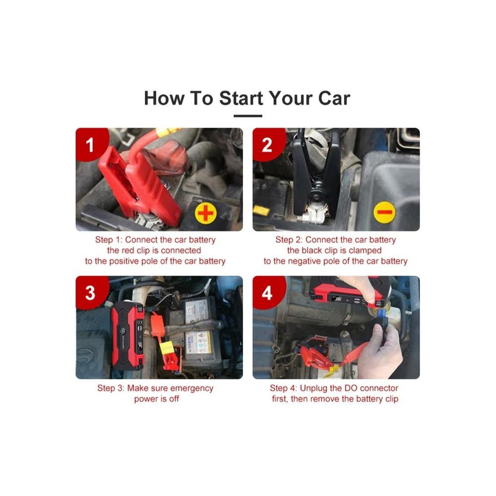 Car Jump Starter 28000mah Water-Resistant Jump Starter Battery Pack Battery Jumper Starter Portable 200W 12V/1A LED Light