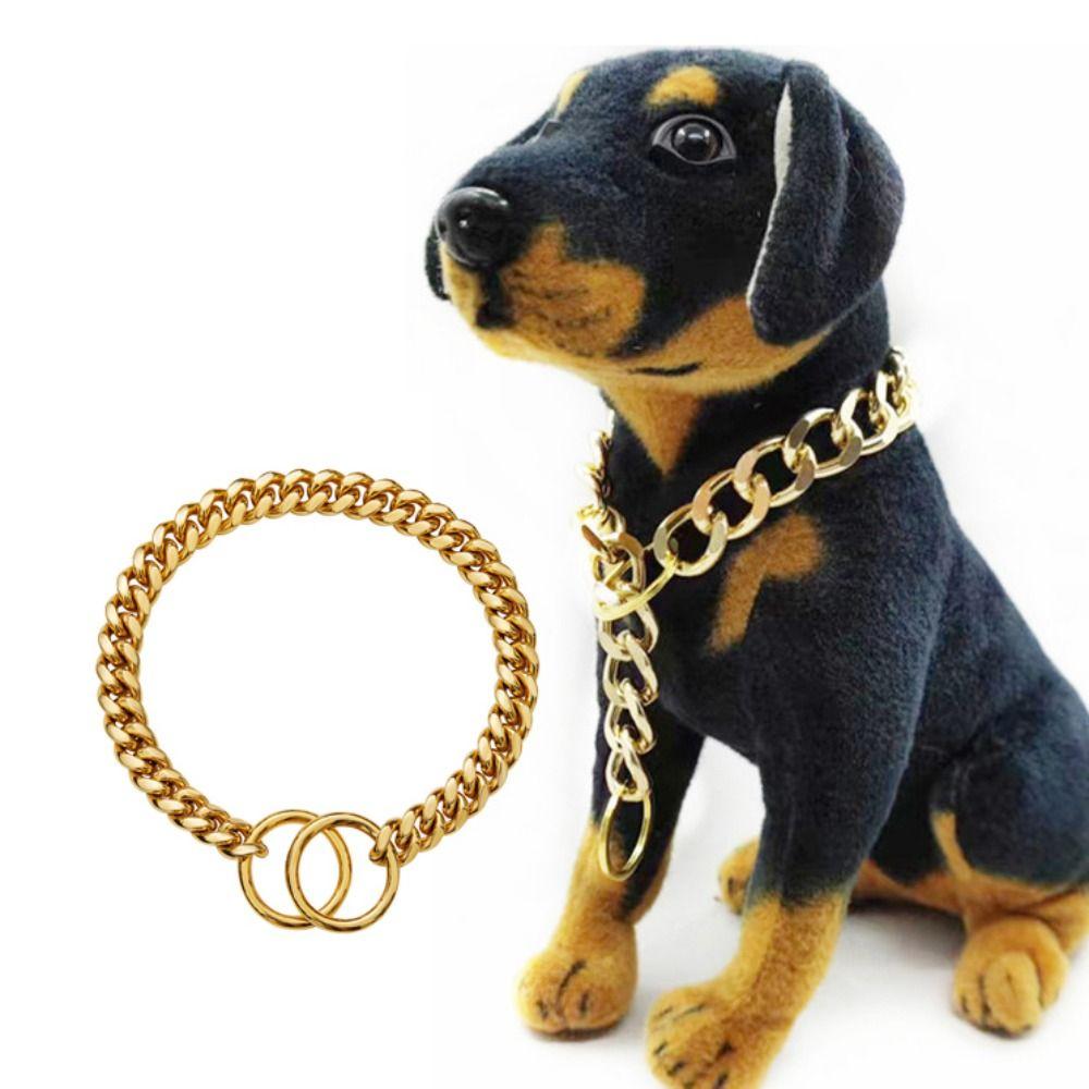 

Stainless Steel Metal Adjustable Chew Proof for Dogs Cats Pet Necklet Chain Collar Dog Necklace gold-18inch
