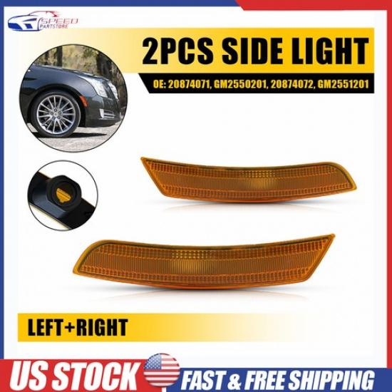Front L&R Bumper Side Marker Light Housing Amber Lens For 2013-2017 Cadillac XTS