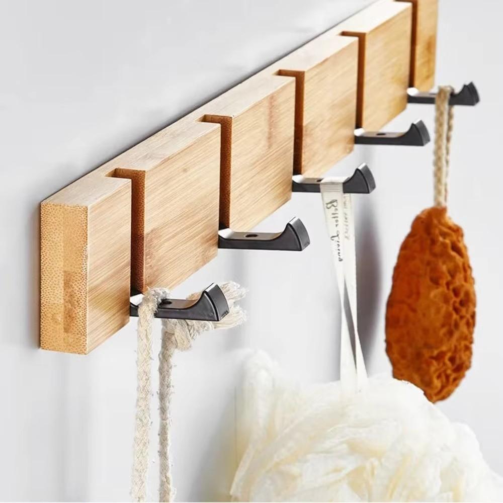 Wall Mounted Clothes Hat Hanger Space Saving Coat Hook Rack Bamboo Coat Rack Bedroom Organization
