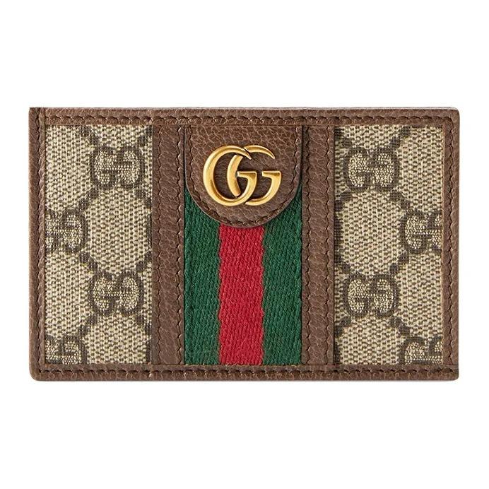 

GUCCI Ophidia Vintage Logo Stripe Webbing Canvas and Leather Card Holder Regular Size Unisex Couple s Style Ebony Brown Gift Box Set (Basic Set + Original Box) коричневий/ебеновий