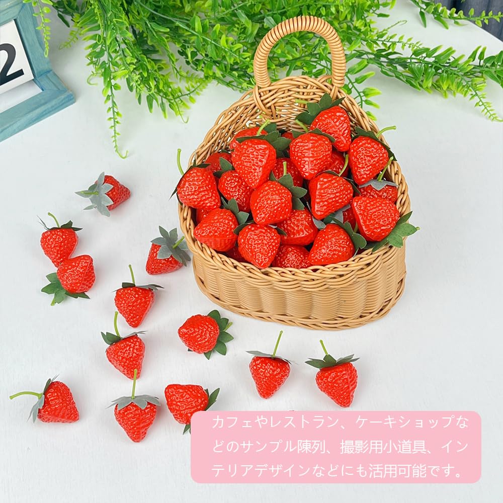 50 Strawberries with Lifelike Artificial Fruit Food Perfect for Photo Party Kitchen and Dining Table Stems, Samples, Props, Decorations, Centerpieces,