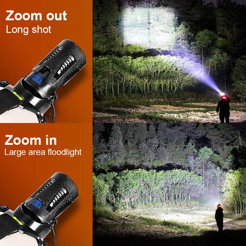 2*XHP300 Sensor Headlamp LED Rechargeable USB Head Flashlight High Power Head Torch Lantern Camping Fishing