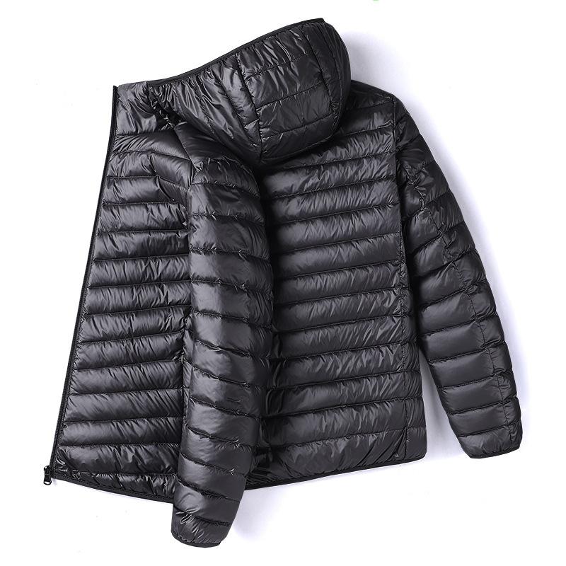 High-end white duck down hooded down jacket men's light and thin winter green jacket men