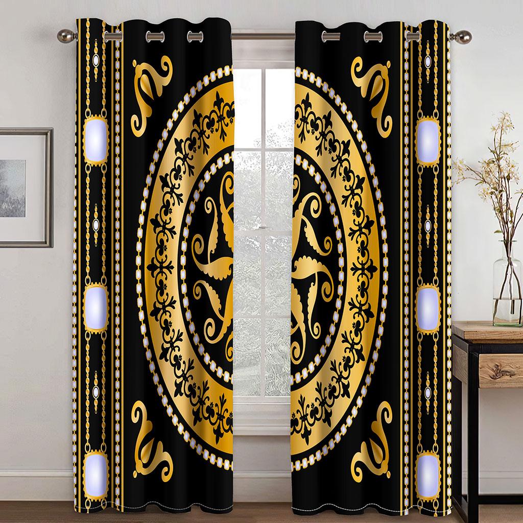 Luxuriöse goldene Saba Barquote abstrakte äthiopische Fenstergardinen Raffrollos für Kinderzimmer Wohnzimmer Küche Tür Heimdekor 2 Stück