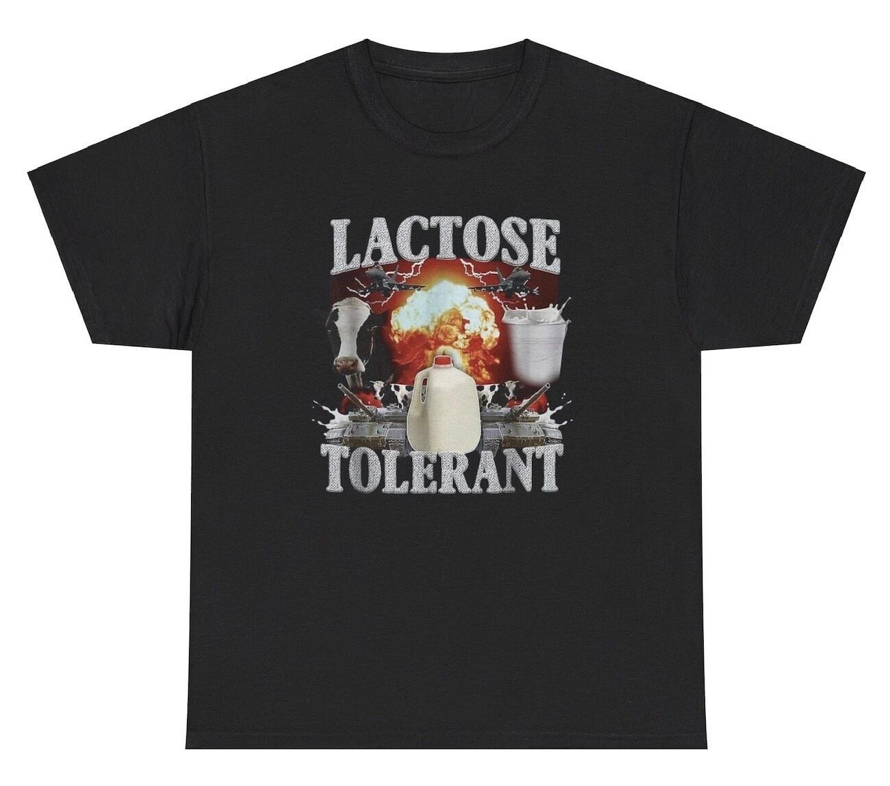 Lactose Tolerant Cow T Shirt Funny Milk Lover Ironic Gen Z Weird Silly Meme Tee M