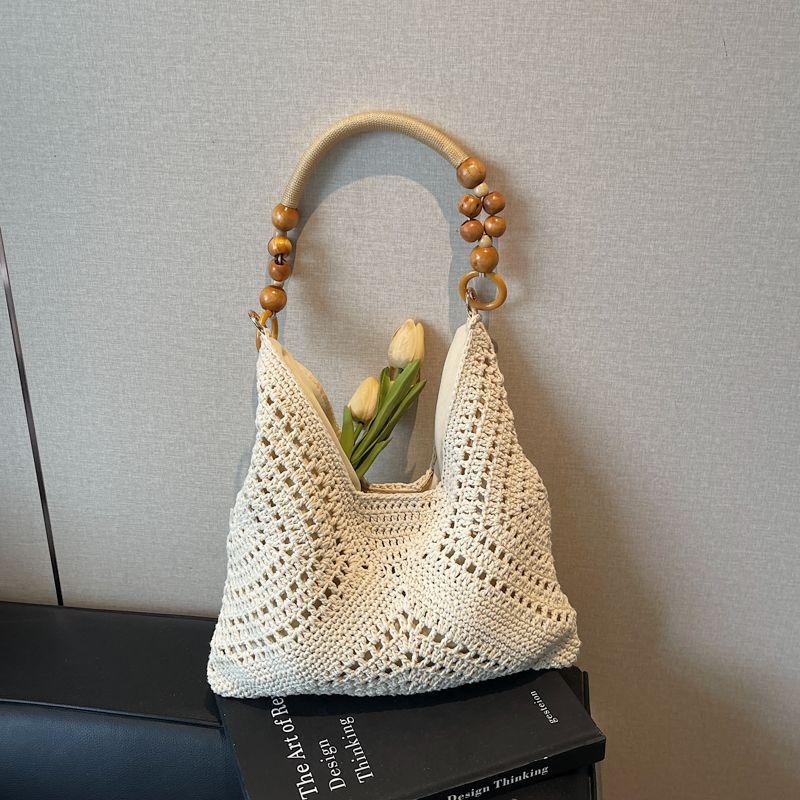

Новая китайская плетеная сумка женская 2025 новая летняя для отпуска на море, пляжная соломенная сумка, сумка-тоут на плечо для通勤 Beige